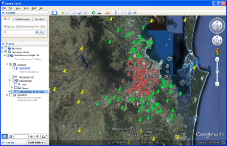 All QLD postcodes, coloured by distance from the Brisbane CBD